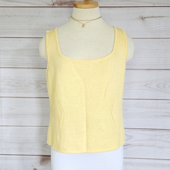 St. John Knit Square Neck Sweater Cami with Scalloped Hem in Yellow Size Large - Picture 2 of 10
